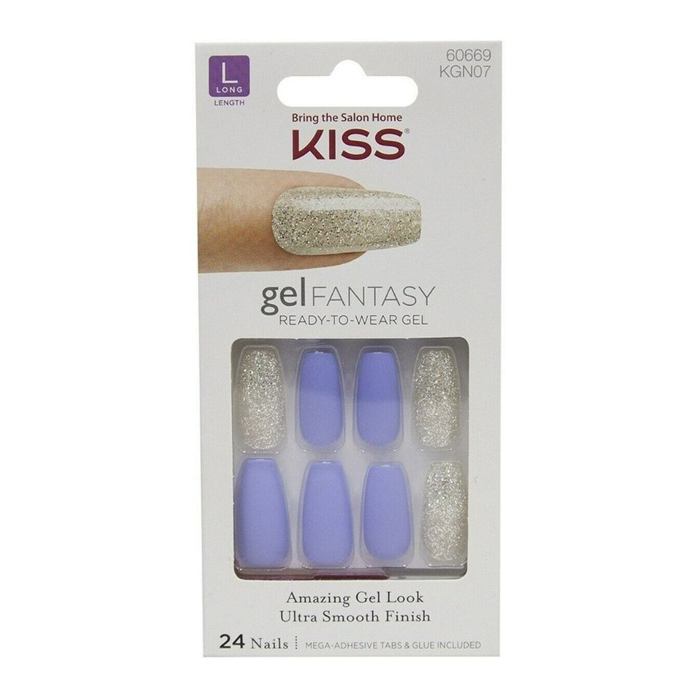 KISS Long Length Gel Fantasy Ready To Wear Gel Nails 24 Nails Glue Included